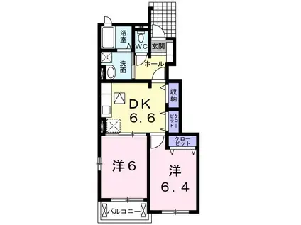 ジェントリーI(2DK/1階)の間取り写真