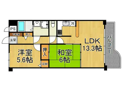 ヨークベル伊丹梅ノ木(2LDK/4階)の間取り写真