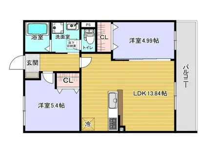 EXハイツ南住吉I(2LDK/2階)の間取り写真