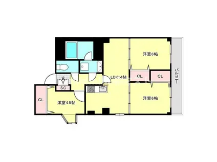 サンハイツ南堀江(3LDK/10階)の間取り写真