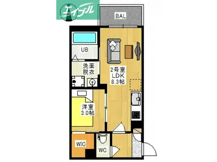 REGALEST 花尻III(1LDK/3階)の間取り写真