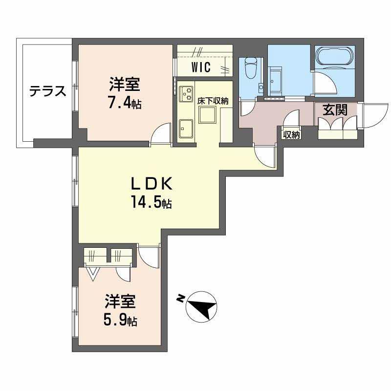 VIA SOLE 六甲道(2LDK/1階)の間取り写真