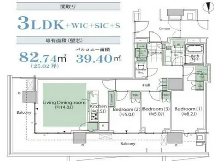 HARUMI FLAG PARK VILLAGE T棟(3LDK/35階)の間取り写真
