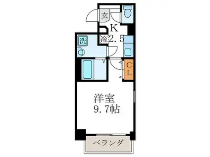 ルピナス紫明(1K/3階)の間取り写真