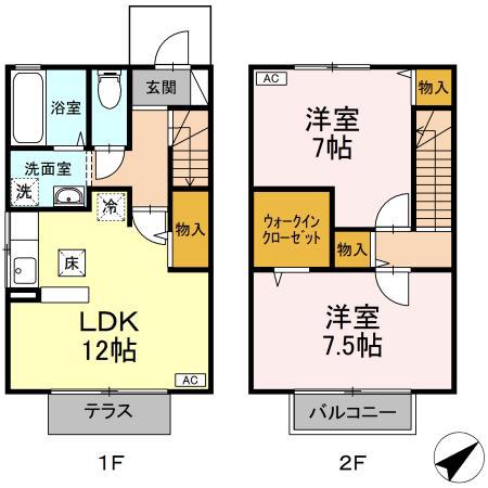 サンクスもえぎB(2LDK/1階)の間取り写真