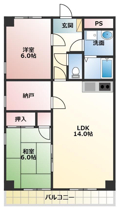フィオーレ大山I(2SLDK/1階)の間取り写真