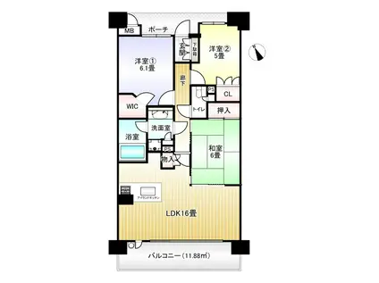ローレルスクエア甲子園壱番館(3LDK/1階)の間取り写真