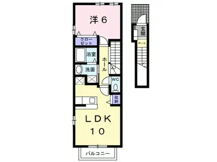 こうやリバーサイドヒルズI番館(1LDK/2階)の間取り写真