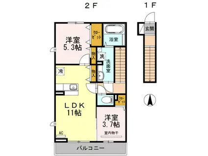 クレール松ノ木(2LDK/2階)の間取り写真