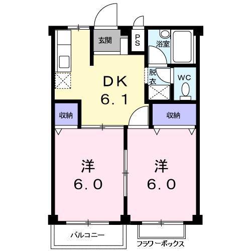 ルネッサンス立田(2DK/2階)の間取り写真