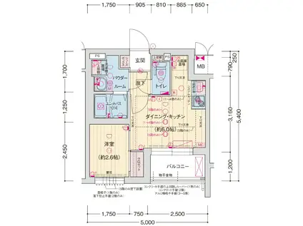 ソルテラスTHEKYOTO東寺(1DK/5階)の間取り写真