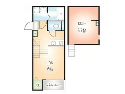 エクスクルーシヴ高畑 バイクOK(1SK/2階)の間取り写真