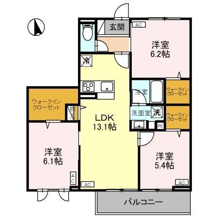 CLASSEUM元今泉(3LDK/2階)の間取り写真