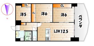 ロイヤルノースナイン(3LDK/2階)の間取り写真