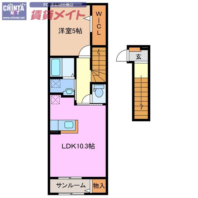 ヒカルサ 津上浜(1LDK/2階)の間取り写真