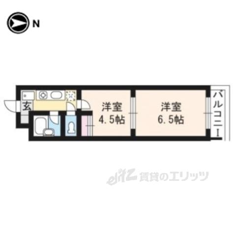 エレガンス東寺(2K/4階)の間取り写真