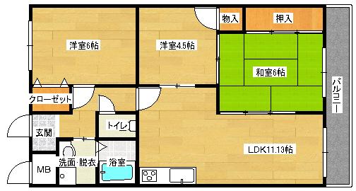 シャルマン財官II(3LDK/1階)の間取り写真