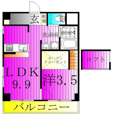ハートリーフレジデンス(1LDK/2階)の間取り写真