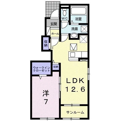リレア2(1LDK/1階)の間取り写真