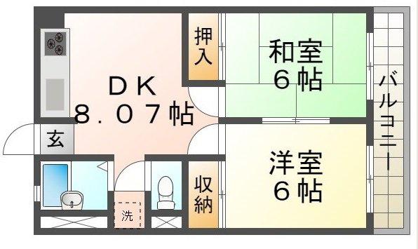 市隆ハイツ塚口(2DK/5階)の間取り写真