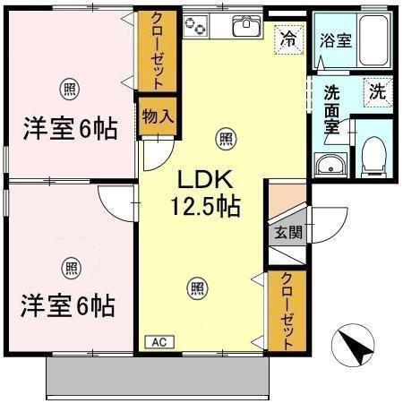 ピアニーI棟(2LDK/1階)の間取り写真