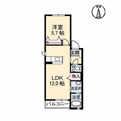 シュエットB棟(1LDK/2階)の間取り写真