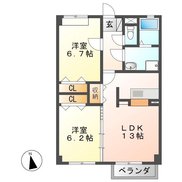 サンライズB(2LDK/2階)の間取り写真