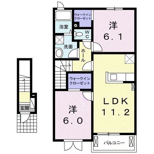 ホワイエ シャルル I(2LDK/2階)の間取り写真