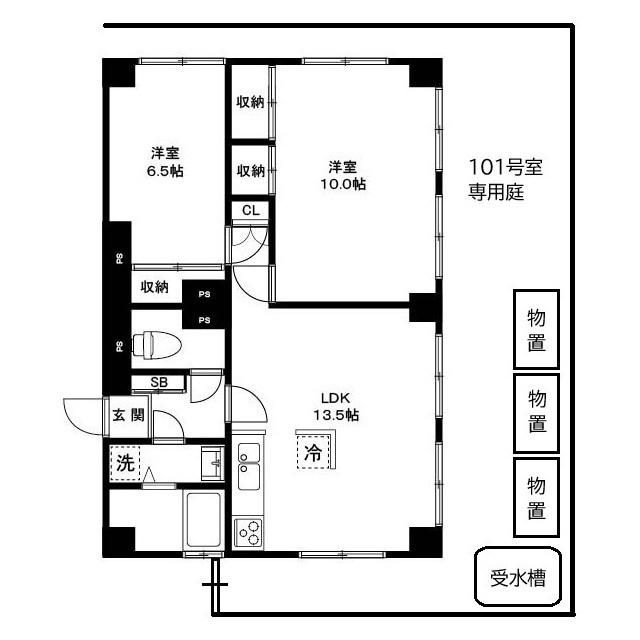 パセオモリ(2LDK/1階)の間取り写真