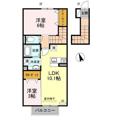 福岡県八女市 2階建 築10年(2LDK/2階)の間取り写真