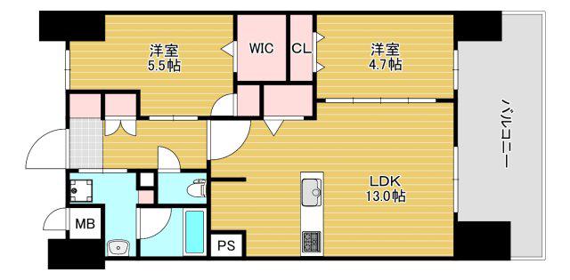 ベイ・グランデ弁天町(2LDK/9階)の間取り写真