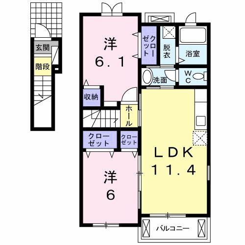 ソレイユ土山II(2LDK/2階)の間取り写真