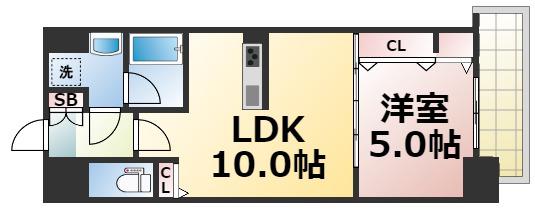 グランパシフィック今里LUXE(1LDK/2階)の間取り写真