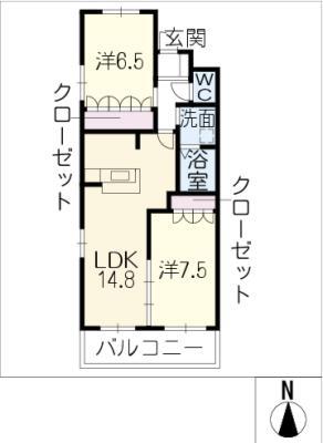 モンテ・ドゥ・ボヌール(2LDK/2階)の間取り写真