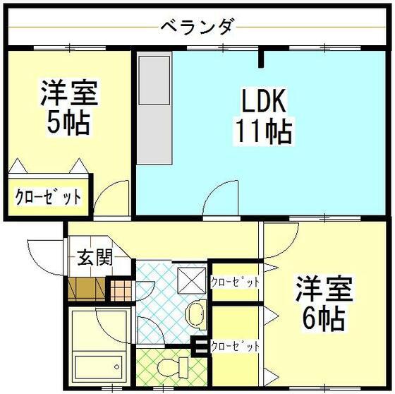 町田コープタウン13号棟(2LDK/2階)の間取り写真