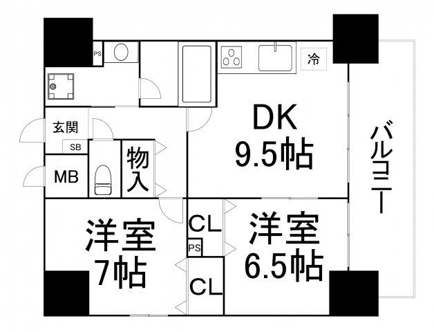 イグレック南本町(2LDK/14階)の間取り写真