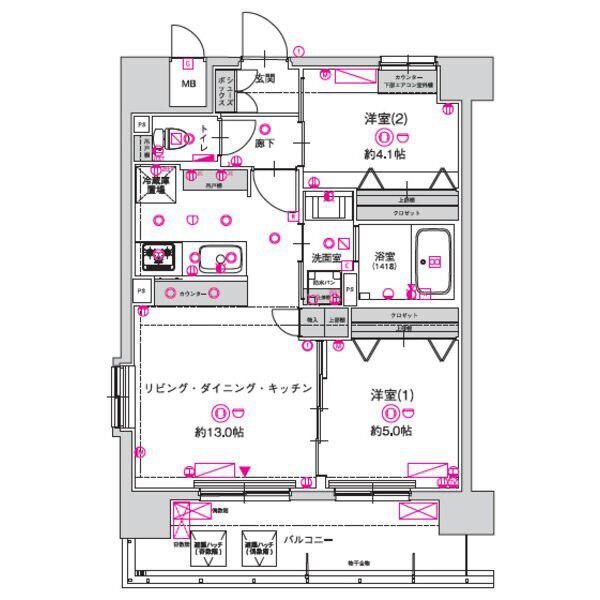 スプランディッド名駅ノース(2LDK/9階)の間取り写真