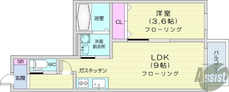 DANARS COURT向山(1LDK/1階)の間取り写真