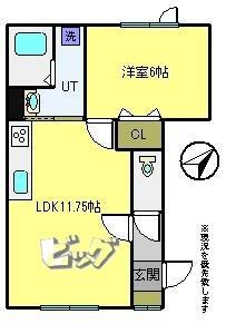 クレセント(1LDK/2階)の間取り写真