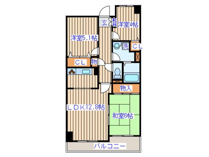 パークテラス高柳I号館(3LDK/1階)の間取り写真