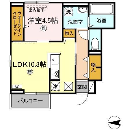 オアゾ乙島 D(1LDK/1階)の間取り写真