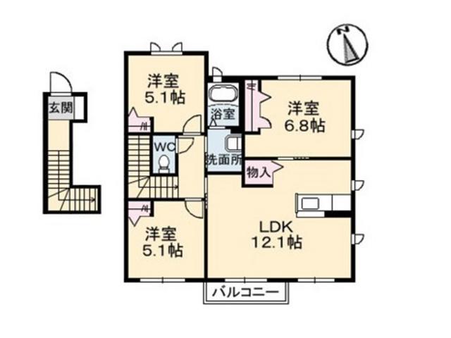 メゾン清水B棟(3LDK/2階)の間取り写真