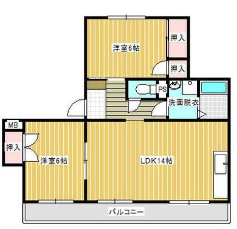 エクセレントクレージュB棟(2LDK/3階)の間取り写真