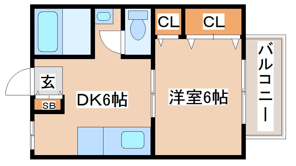 Aスクエア桜木町(1DK/2階)の間取り写真