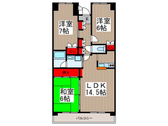 アーバン・ヴィラ(3LDK/1階)の間取り写真
