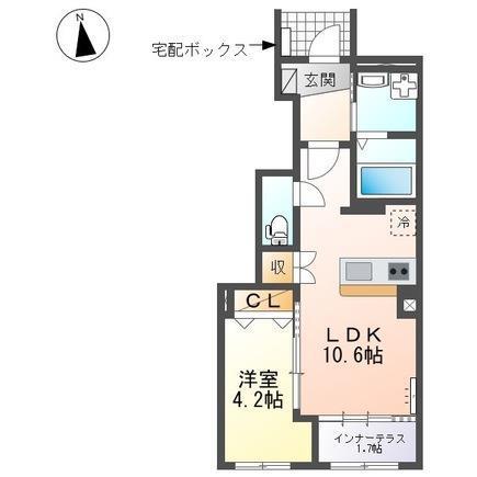 ヒルズ スペース(1LDK/1階)の間取り写真