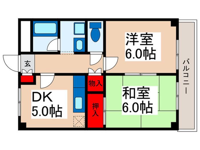 第2レクコーポ舞浜(2DK/3階)の間取り写真