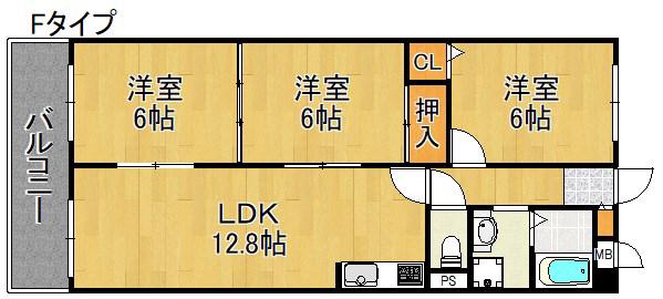 ヴィラスリースター住之江(3LDK/4階)の間取り写真
