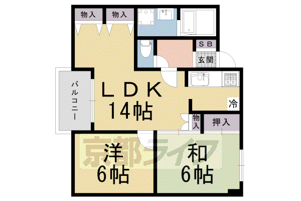 グランレブリー御所東II(2LDK/1階)の間取り写真