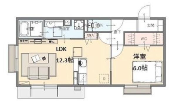 エスポワールタカムラⅡ(1LDK/1階)の間取り写真